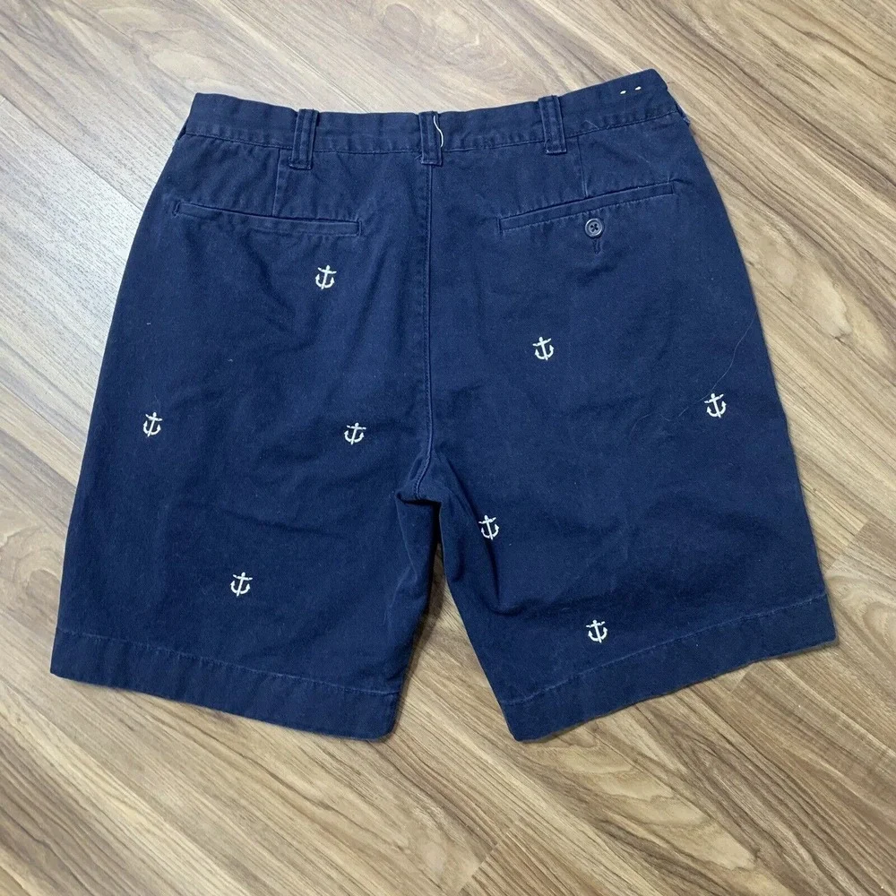 J.Crew 31 Chino Shorts Navy Blue Embroidered Anchor 92063 Nautical Preppy Mens